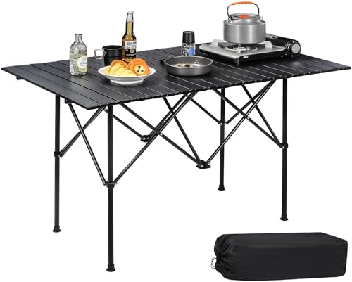 REDCAMP Large Camping Table, 120x70cm Roll-Up with Carry Bag，Black