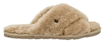 Vanuba Handgemacht Lammfell Hausschuhe Damen Slippers - Hauspantoffeln - Kuschel Pantoffeln Damen Plüsch Pantoletten - Flache Slippers für Drinnen