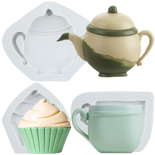 Sijiangmold Juego de 3 moldes de silicona para tazas de té y fondant