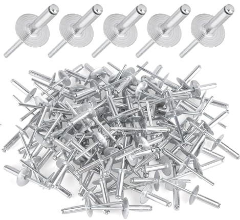 Wjelet 60 stycken aluminiumblindnitar med stor fläns, 4,8 x 20 mm (16 mm huvud) aluminiumpopnitar, blindnitar set för plåt, träbearbetning, industri (silver)