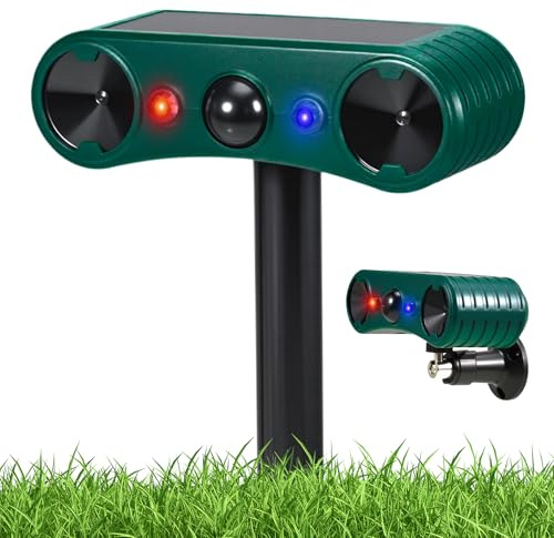 Répulsif à ultrasons pour chats - Répulsif solaire à ultrasons pour animaux - Imperméable - Avec détecteur de mouvement PIR et lumière clignotante pour chat, chien, animal sauvage