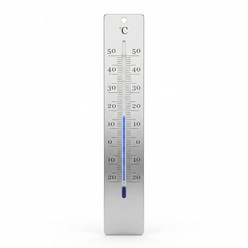 Lantelme Trädgårdstermometer i metall, färg grön | temperaturdisplay analog -45 °C till 50 °C | 19,5 cm x 5 cm | Termometer för inomhus, utomhus, trädgård | utomhustermometer, metalltermometer solid