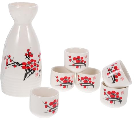 Ciieeo Giapponese Per Sakè in Ceramica Con Brocca e Tazze Decorative Design Satinato Pratico e Facile Da Pulire Per Cerimonie e Decorazioni Domestiche