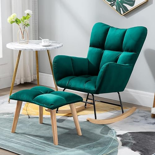 ZFGOJNBH Schaukelstuhl, Lesesessel, Gartensessel, Loungesessel, Relaxsessel, Rückenlehne, Sessel mit Fußhocker für Balkon, Schlafzimmer, Wohnzimmer (H, mit Fußhocker)
