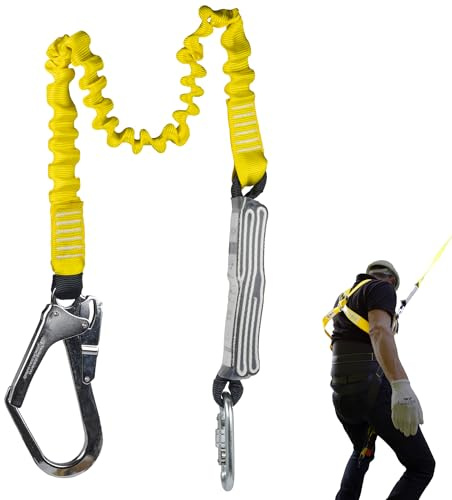 C.K Tools Fall Arrest Lanyard with Shock Absorber, Elasticated High-Tensile Polyester Webbing, 1.8m with 52mm Scaffold Hook & 19mm Carabiner, EN354 EN355 CE2834, Work at Height PPE, CK T8008