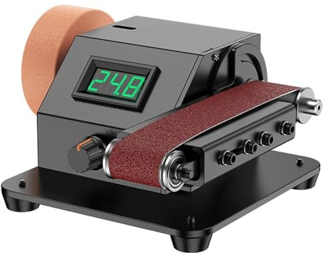 Mini levigatrice a nastro con display a LED, 350 W, compatta, velocità regolabile, per la lavorazione del legno e la lucidatura dei metalli