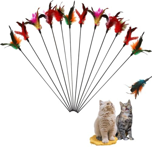 aieieii 12 Pcs Cat Feather Toy, Kitten Toys Interactive Cat Toys for Indoor Cats, Toy Set fors Kitty and Cats Feather, with Bell for Kitten Catcher Having Fun Exercise Playing, Random Color