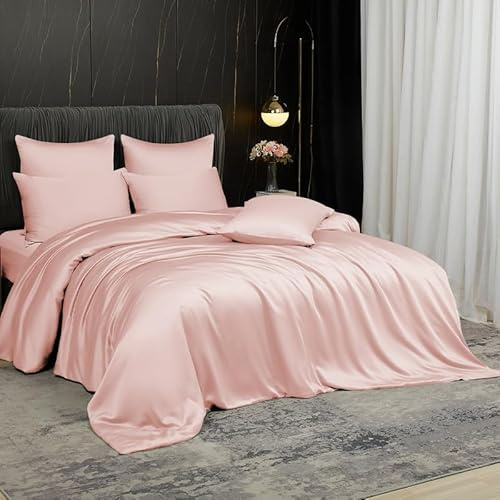 Gezu Bambou Housse de Couette 220x240 Rose Parure de lit 220x240 Adulte 2 Personnes Cool Tencel Lyocell Linge de lit Soie Lisse Soyeux Brillant Housse de Couette Naturel Bambou avec Fermeture Éclair