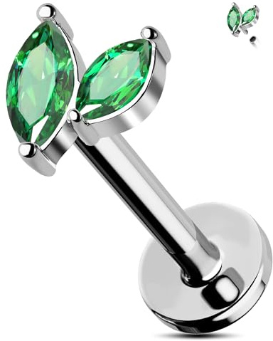 Jewseen Titan Flach zurück Ohrring CZ Blatt Helix Stud Lippen Piercing Schmuck 16G Knorpel Ohrring intern Gewinde Labret Piercing Stud
