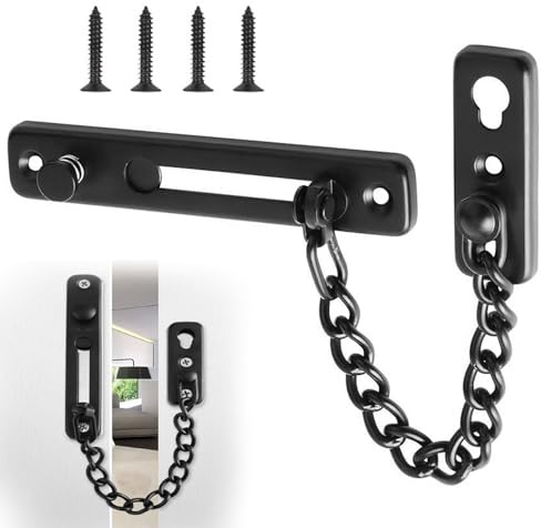 Door Chain Lock, 304 Stainless Steel Safety Chain Door Lock, Black Door Safety Chain, Door Chains for Front Door Included Screws, Front Door Chain Lock Black for Home,Apartment,Hotel,Bedroom Use