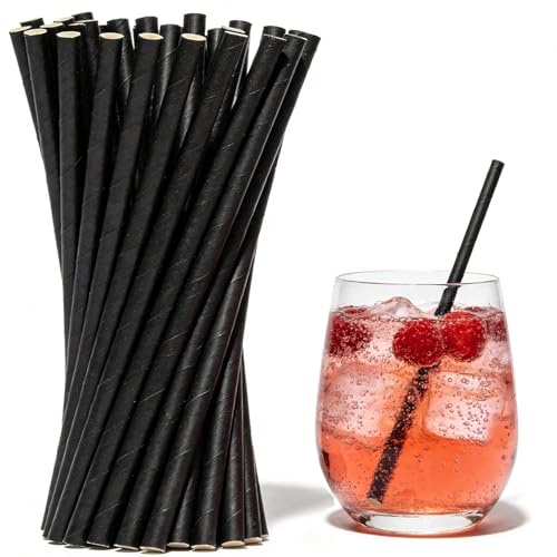 Strohhalme Papier, 14,6 cm x 0,6 cm Schwarz Papierstrohhalme,600 Stück | Biologisch Abbaubare Papier-Rührstäbchen/Strohhalme, Cocktails Trinkhalme für Haushalte Bars Restaurants und Partys