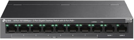 TP-Link LS1210P Switch de bureau 10 ports avec PoE 8 ports + 2 ports de liaison montante Gigabit, budget de 96 W, mode d'extension de 250 m