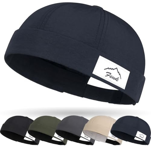DURINM Retro Docker Hat Cappello Senza Visiera Berretto da Portuale Uomo Donna Berretto Motociclista Cappello Senza Visiera Rolled Cuff Brimless Hat cap