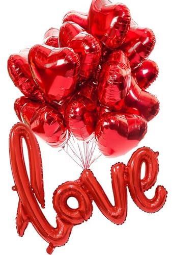30 Stück Herz Luftballons Rot, 1 Stück LOVE Folienballon, Valentinstag Luftballons Herz Helium Folienballons Rot Valentinstag Ballons Deko Herzluftballons
