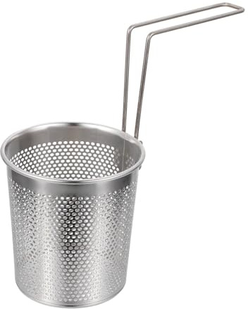 JOINPAYA Stainless Steel Noodle Strainer with Folding Handle, Pasta Sieve Basket for Water Draining, Household Kitchen Food Strainer for Ramen and Pasta Cooking