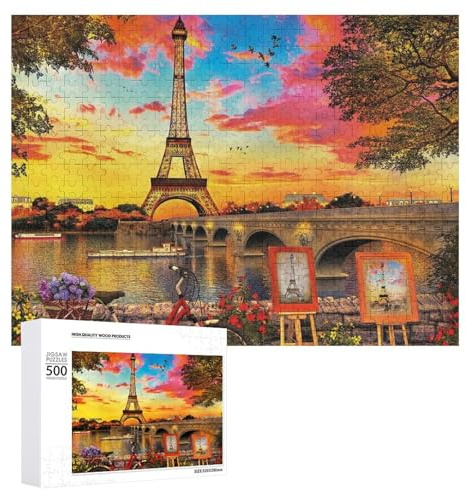 500 PCS Jigsaw Puzzles for Adults Parisian Sunset with Eiffel Tower Art Prints Jigsaw for Adults Family Games Presents for Women Parent-child Interaction 500 PCS
