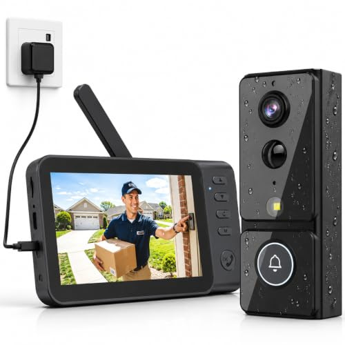 Sonnette sans Fil avec Caméra avec PIR Détection Mouvement Écran 4.3 Pouces | Exterieur Etanche Visiophone Vidéo 2,4 GHz Sans WiFi Interphone Vidéo Vision Nocturne 170° Enregistrement TF Maison 4000mAh