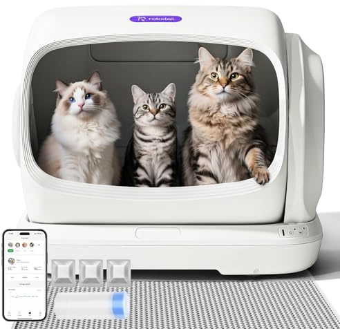 Robotail Selbstreinigende Katzentoilette Katzenklo Selbstreinigend, 106L XXXL Elektrisches Katzenklo für Große Katzen, Automatisches Katzenklo mit Weiter Öffnung, APP, Sensorsystem und Einklemmschutz