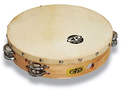 CP380 10 Wood Tambourine, Headed, Double Row Jingles