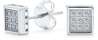 14K Vergoldete Geometrische Hip Hop Quadrat Zirkonia Mikropavé CZ Ohrstecker Für Männer Und Frauen .925 Sterlingsilber Größen 5 7 8 MM