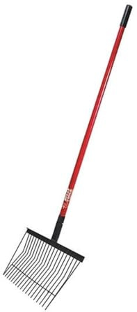 Bully Tools Stall Fork Tool - Heavy Duty 18-Spring Steel Tines Pitchfork with Long Fiberglass Handle, Ideal for Gardening, Farming, Bedding, Yard Cleaning and Transferring Hay - 100% Made in The USA