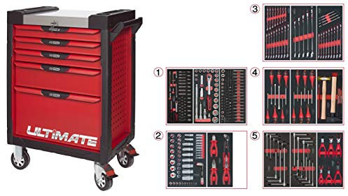 KS Tools - 809.7311 - Servante d'atelier complète ULTIMATE 7 tiroirs equipée de 311 outils - caisse à outils complète - couleur rouge - plateau inox -porte flacons
