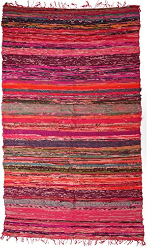 GURU SHOP Leichter Flickenteppich, Flickendecke 100x160 cm - Rot-bunt, Baumwolle, Teppiche, Bodenmatten