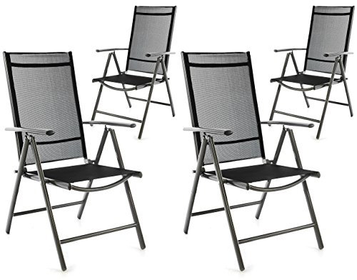 4er Set Klappstuhl schwarz 7-fach-verstellbar Gartenstuhl Aluminium Anthrazit mit Armlehne Hochlehner witterungsbeständig Rahmen anthrazit Balkonstuhl leicht stabil (Rahmenfarbe wählbar)