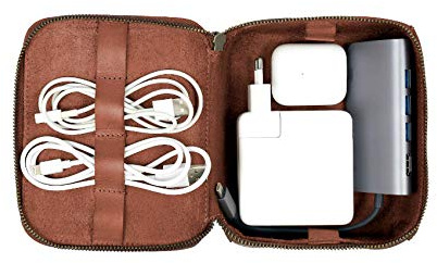 DRAKENSBERG Leder Kabeltasche 'Tony' (S) kleines Kabeltetui und Kabel-Organizer für Ladekabel, Ladegeräte und Technik-Zubehör, Vintage-Braun, DR00081