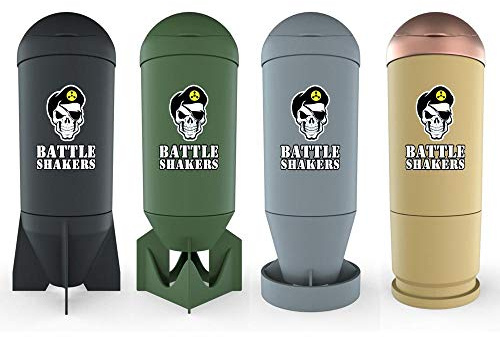 Battle Shakers Arsenal | Shaker Cups Military Themed | Missile, Bomb, Torpedo, Bullet | Shaker Bottle with Storage Compartment | Protein Shaker Bottles | 20 Oz