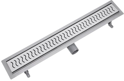 VOGI Duschrinne Edelstahl Komplettset mit dem Rost ONDA Haarsieb Rinne mit Siphon Montagefüße Inklusive mit Dichtmanschette Doppelkammer Bodenablauf Länge 60 cm