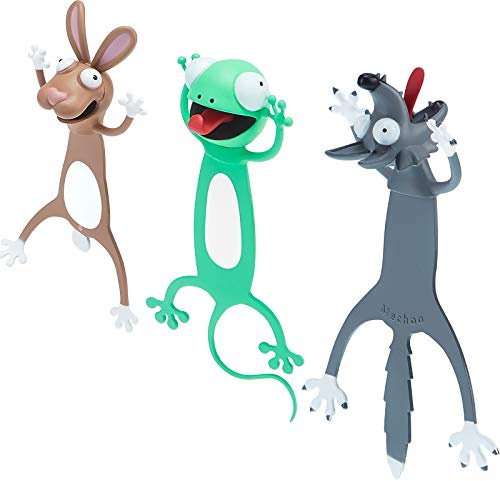 Outus 3 Pcs Marque-Pages 3D Animaux Écrasés Marque-Page Wacky Rigolo Signet Mignon de Dessin Animé Cadeau Anniversaire Original pour Enseignant Étudiant Ami Amateur de Lecture Rentrée Scolaire