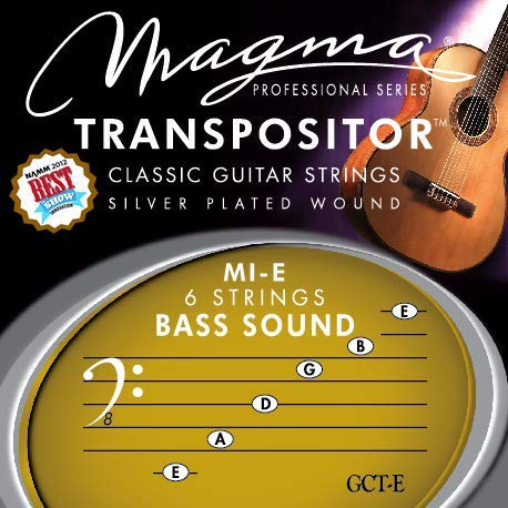 Magma Transpositor Strings for Classical Guitar - Classic Acoustic Guitar Strings Tuned Down an Octave - MI-E BASS SOUND - Silver Plated Copper (GCT-E)