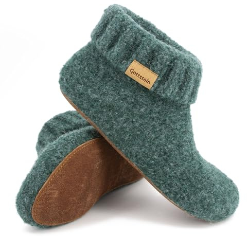 Gottstein Knit Boot Felt Slippers for Men and Women Made of 100% Virgin Wool, oceangreen, 6