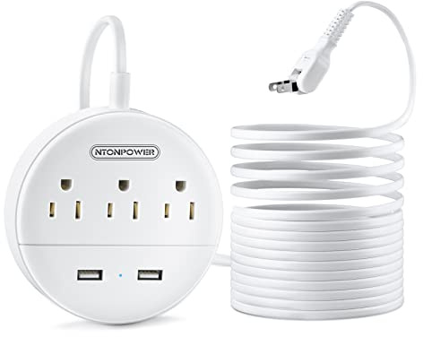 NTONPOWER Long Extension Cord 15FT, 1875W/15A 2 Prong to 3 Prong Outlet Adapter, 3 Outlets 2 USB Ports, Wall Mount 2 Prong Power Strip Flat Plug, 3 to 2 Prong Outlet Adapter for Old House, Office
