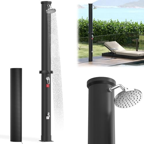 LARS360 40L Solardusche Gartendusche Duschsystem – Wassertemperatur bis 60 °C, mit 180° drehbarem Regenduschkopf & Gartenschlauchanschluss – Schwarz