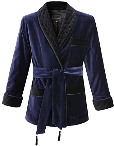 Lucasini Herren-Smoker-Jacke, Samt, komplett mit Satin gefüttert, Marineblau/schwarz, S