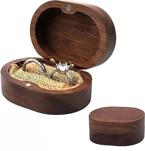Fengguock Ringbox Holz, Ring Schatulle, Ringbox Hochzeit Holz, Kleine Ringschatulle Holz, Verlobungsring Box Walnuss, Ringschachtel, Ovale Ringschatulle für Antrag, Hochzeit, Zeremonie, Ringträger