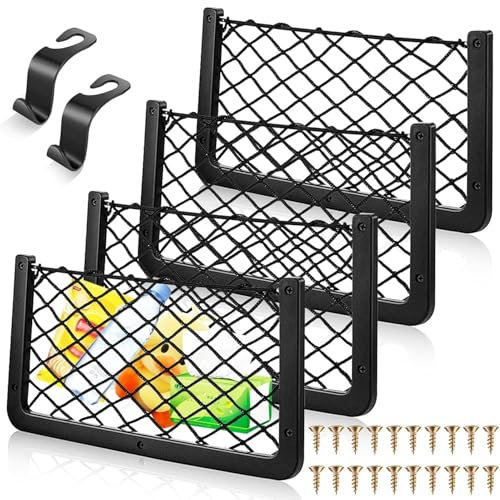 Storage Nets for Campervans, 4Pcs Cargo Net Car Storage Net Campervan Van Storage Solutions with Plastic Frame Elastic Mesh Bag Organizer Pocket (36 * 18cm) (with 2 Hooks)