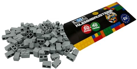 CMC imports 200 Klemmbausteine Briks Bausteine 1x2 Noppen Kompatibel freie Auswahl 35 Farben (411 Hell Grau)