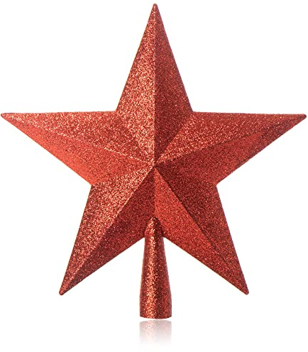 com-four® Christbaumspitze in Stern-Form, Roter Stern | Weihnachtsbaumschmuck - Christbaum-Schmuck aus Kunststoff - glänzender Weihnachtsstern