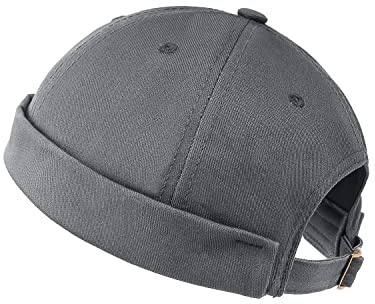Zylioo XXL Brättlös dockare klocka hatt för stora huvuden stor traktare mössa hattar överdimensionerad rullad manschett skalle keps, Grått, XL/XXL
