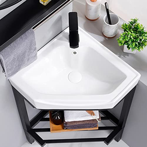 ZYFA Lavabo in Ceramica Bianco Lavatoio Lavello for Esterno e Interno Mobile Lavandino con piedistallo Supporto in Acciaio Inossidabile for ristoranti,bagni,Garage,Magazzini (Size : 43x43cm/17x17in)