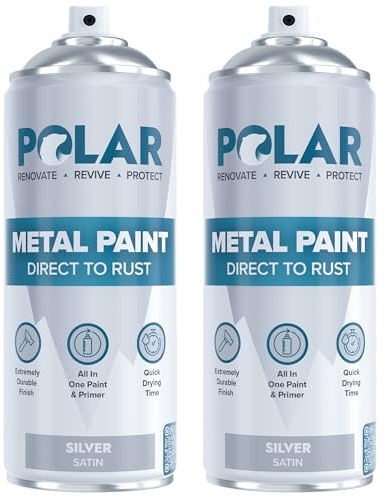 Polar Direct to Rust Metal Spray Paint, 2 x 400ml, Satin Silver | 3-in-1 Metal Primer, Undercoat and Topcoat, Direct to Rust, Corrosion and UV Resistant, Indoor and Outdoor