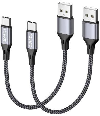 RAVIAD Cavo USB Type-C 30CM/2Pezzi, Cavo USB C Ricarica Rapida Nylon Intrecciato Cavo Type C per iPhone 16 15, Samsung Galaxy S24/S23/S22/S21/S10/A30/A40/A50/A70, Mi 11t, Redmi Note, OnePlus, Realme