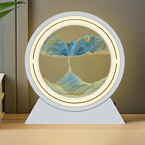 HONPHIER Fließende Sandkunst Sandmalerei mit Licht 360° Drehbar Bewegliches Sandkunstbild 3D Dynamisches Sandbild für Büro Wohnzimmer Schreibtisch Erwachsene Kinder (Blau)