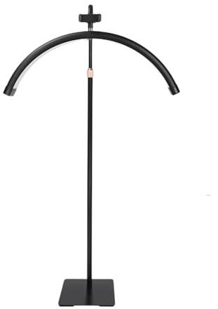 Atlas View Dimmable LED Floor Eyelash Lamp - Adjustable Tattoo Light with Warm Cool Tones - Half Moon Lamp with Rotatable Halo Design, Phone Holder & Stable Base for Eyelash & Skincare (Black)