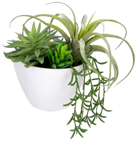 Briful Artificial Plant Wall Decor, 7.9in Real Touch Wall Mounted Succulents Fake Plant, Spider Succulents Faux Plant with Half Planter for Home Farmhouse Wall Decorations