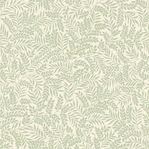Sage Green Mini Leaf Wallpaper - Natural Floral Branch Tree Cream Contemporary Modern, Feature Wall