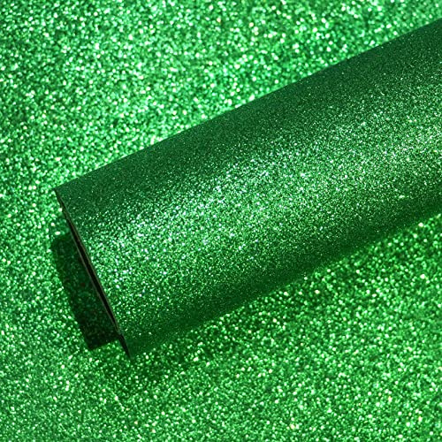 VEELIKE Tapeten Grün Glitzer Möbelfolie Glitzerfolie Klebefolie Grün Selbstklebende Folie Glitzer Deko Wohnzimmer Luxury Tapete Schlafzimmer Schrankaufkleber Glitzerpapier Dekorfolie 40cm×300cm